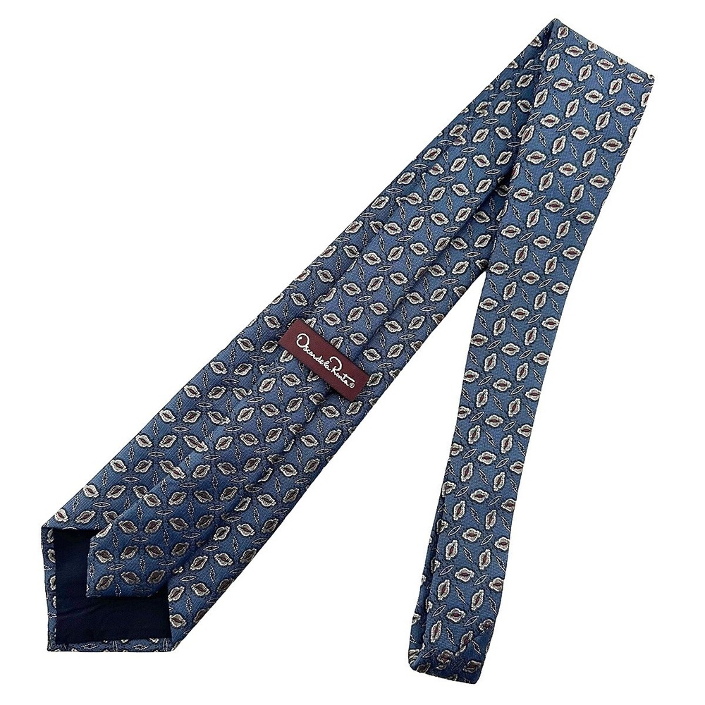 OSCAR DE LA RENTA Men's Leaf Neck Tie • blue, silver, red • office wedding party - Picture 5 of 6